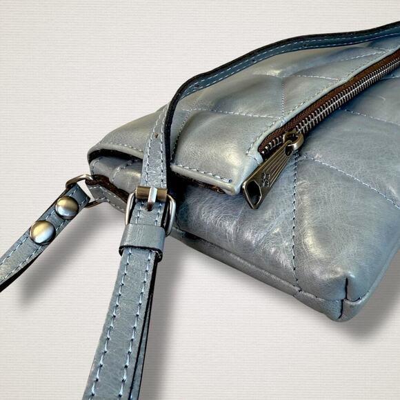 Patricia Nash Leather Oil Waxed Corfu Crossbody Shoulder Bag Quilted Blue Gray - Picture 9 of 13